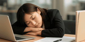昼寝をする女性社員