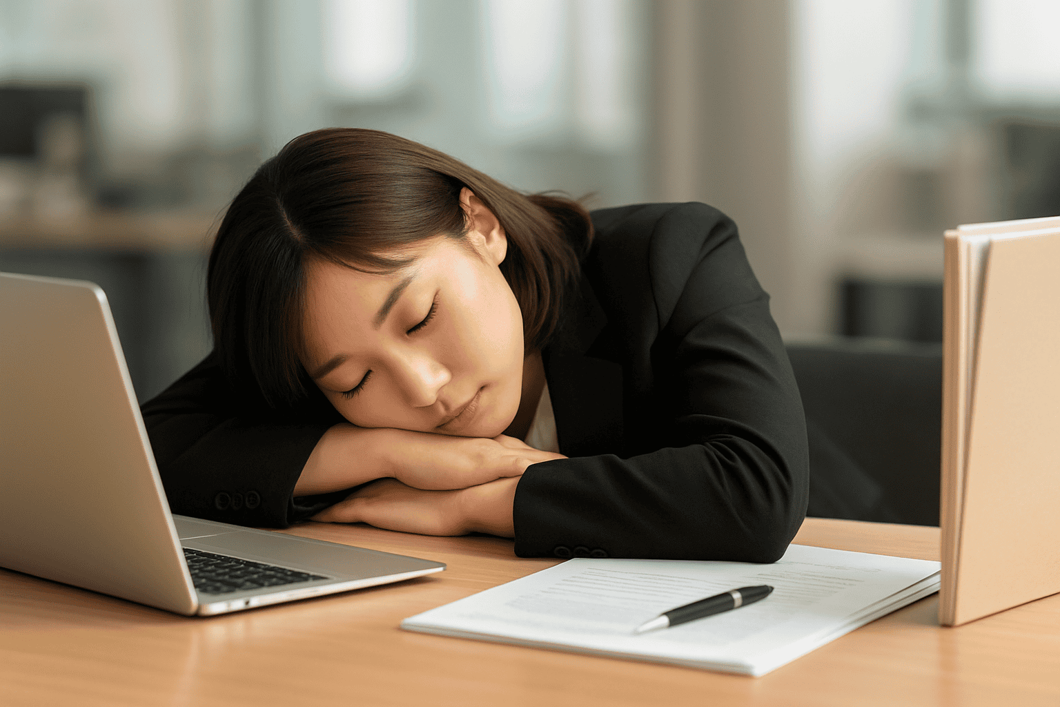 昼寝をする女性社員