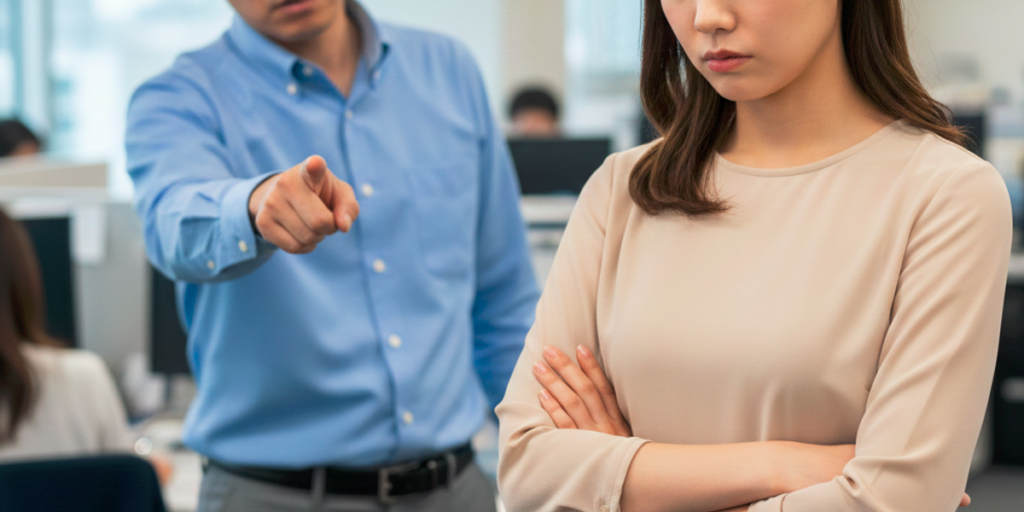 男性社員にパワハラを受けうんざりする女性社員