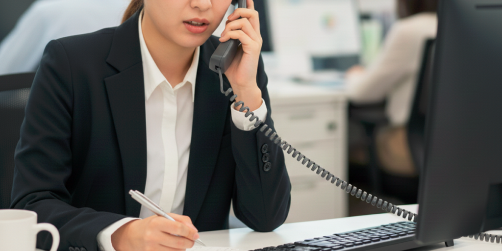 電話対応する女性社員