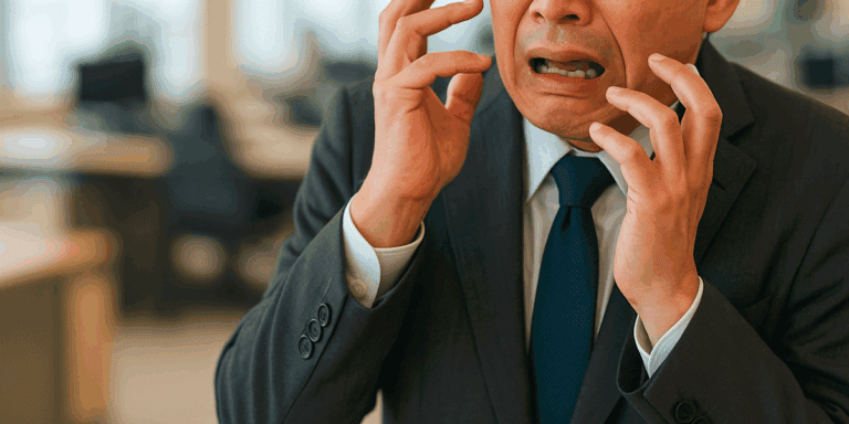 指摘されておびえる中年男性社員