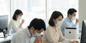 風邪が蔓延している社内風景