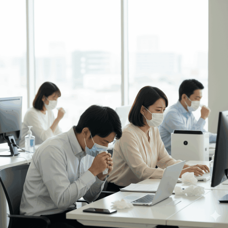 風邪が蔓延している社内風景