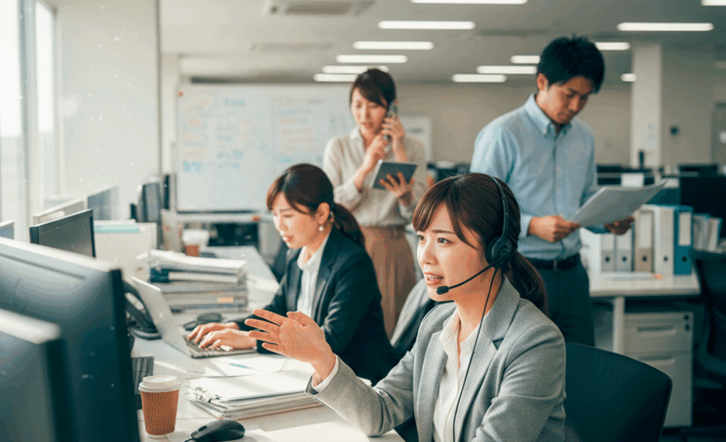 忙しくしている職場風景