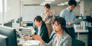 忙しくしている職場風景