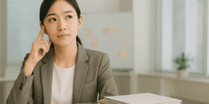 職場で考え込む女性社員