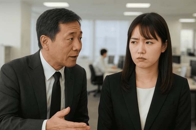 女性社員に話しかける男性社員