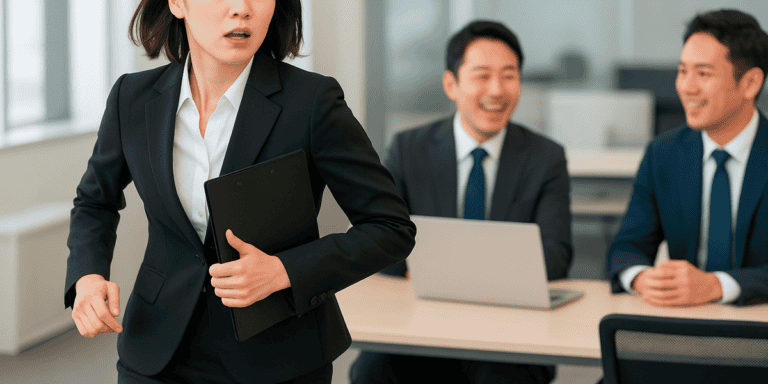 忙しく動いている女性社員