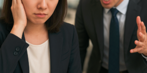 クレームに耳を塞ぐ女性社員