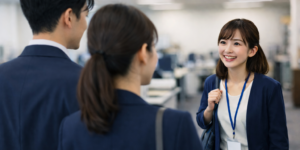挨拶をする女性社員