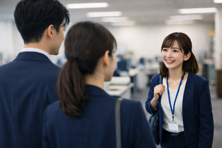 挨拶をする女性社員