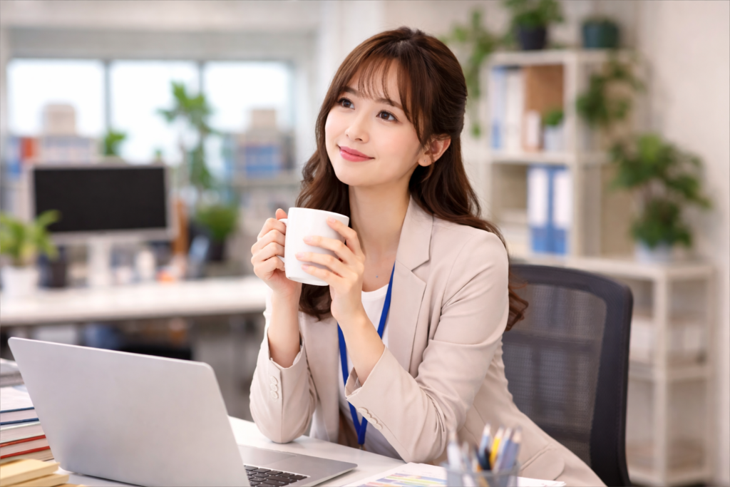 オフィスで休憩する女性社員