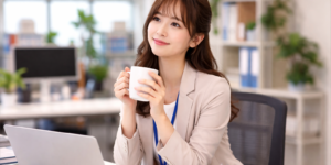 オフィスで休憩する女性社員