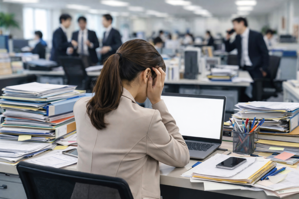 忙しい職場で仕事がしづらい女性社員