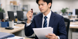印鑑を見て違和感を感じる男性社員