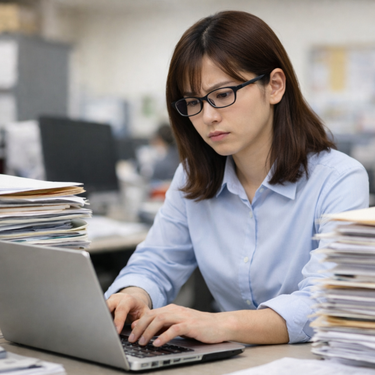 非効率な作業に悩む女性社員