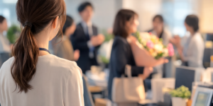 退職する同僚を見送る社員