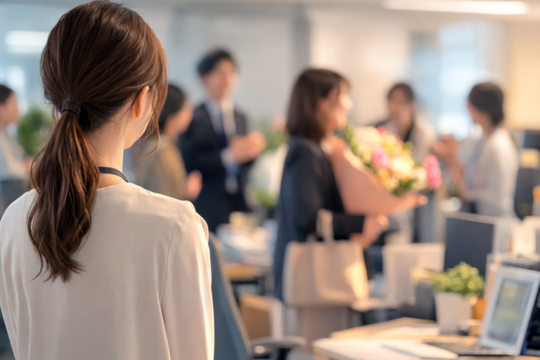 退職する同僚を見送る社員