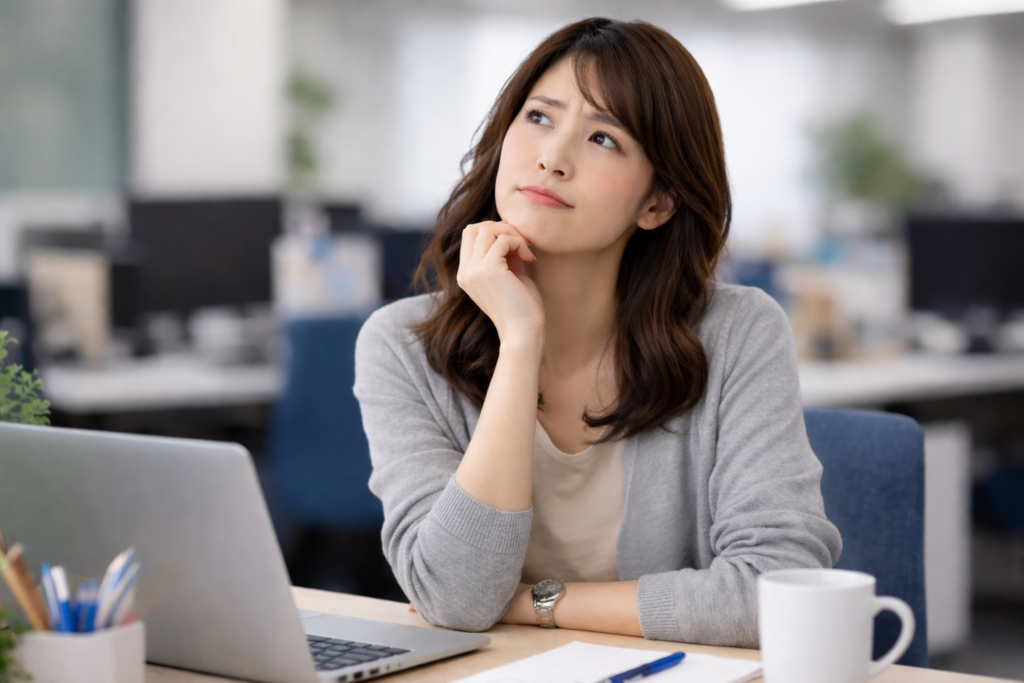 想いに更ける女性社員