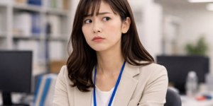 納得のいかない表情をする女性社員